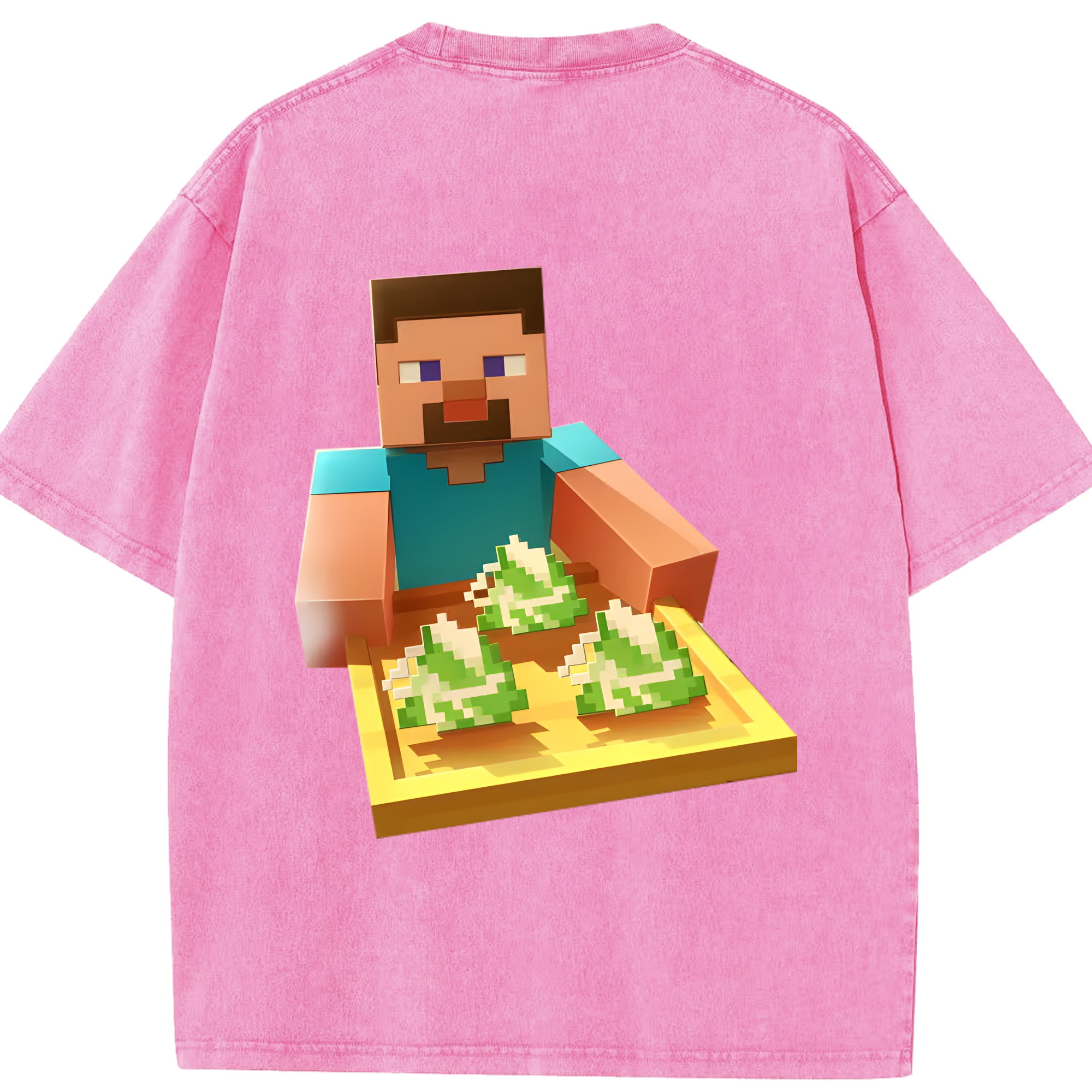 （画像用） マインクラフト ブロックの世界 Minecraft MC Block world 綿100% ヴィンテージ風 半袖Tシャツ（背面プリント）